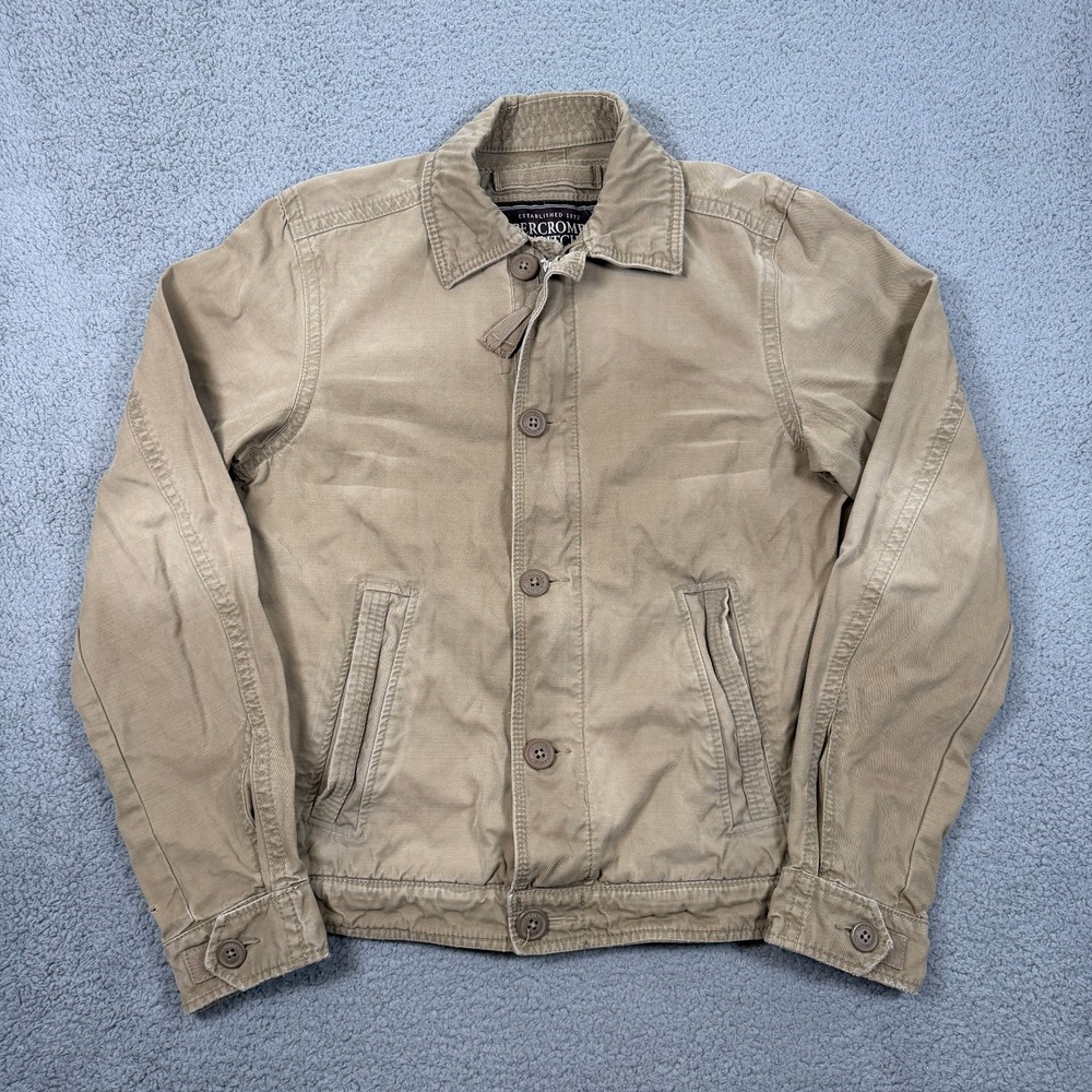 Abercrombie and Fitch Wakely Jacket Mens M Tan Military Y2K Quality Fades Heavy